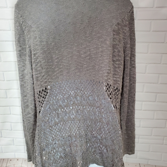 Belldini Gray Crochet Knit Long Sleeve Open Cardigan Sweater - Picture 5 of 14